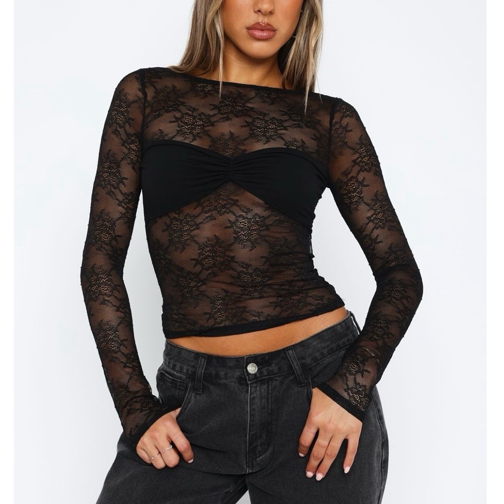 NWT White Fox Some People Say Black Lace Long Sleeve Top